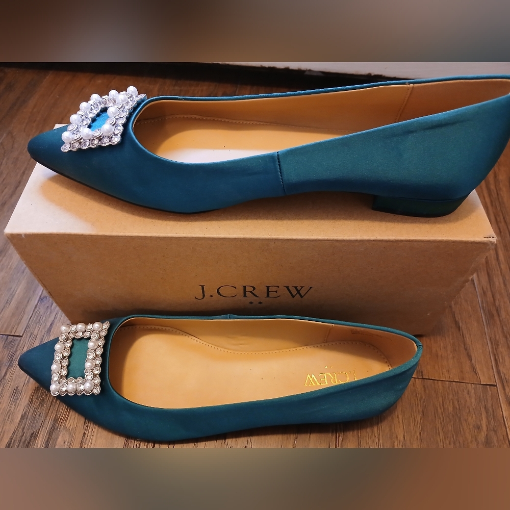 Like New Satin Flats with Embellished Buckle